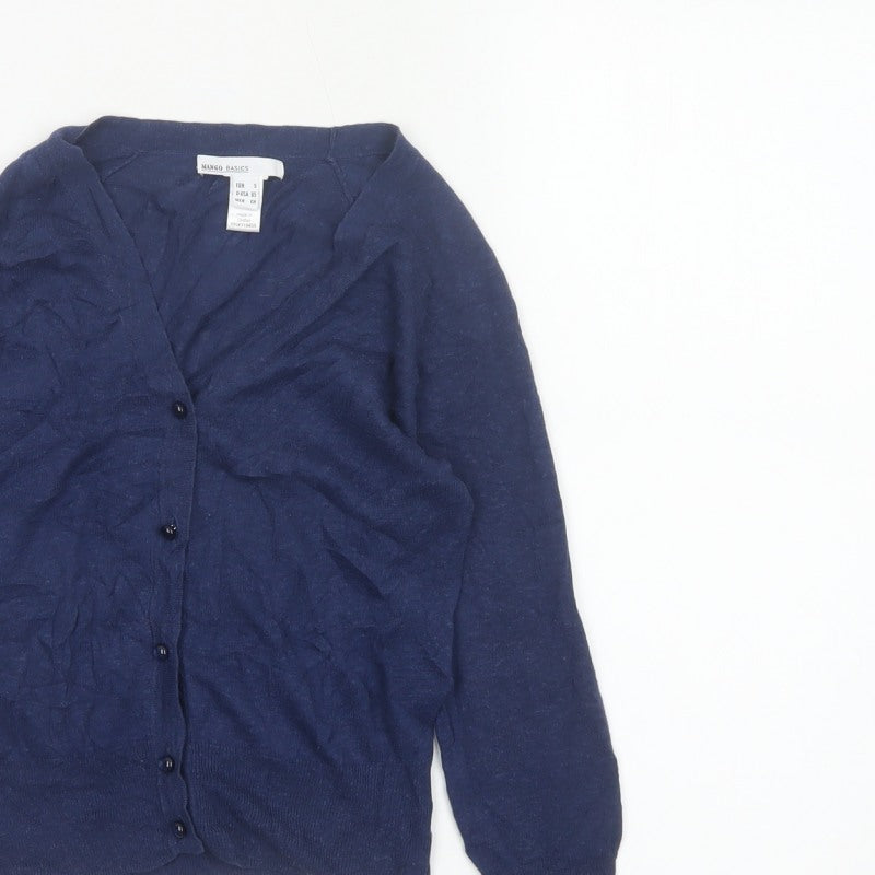 Mango Basics Women’s Blue S V-Neck Button Knit Cardigan