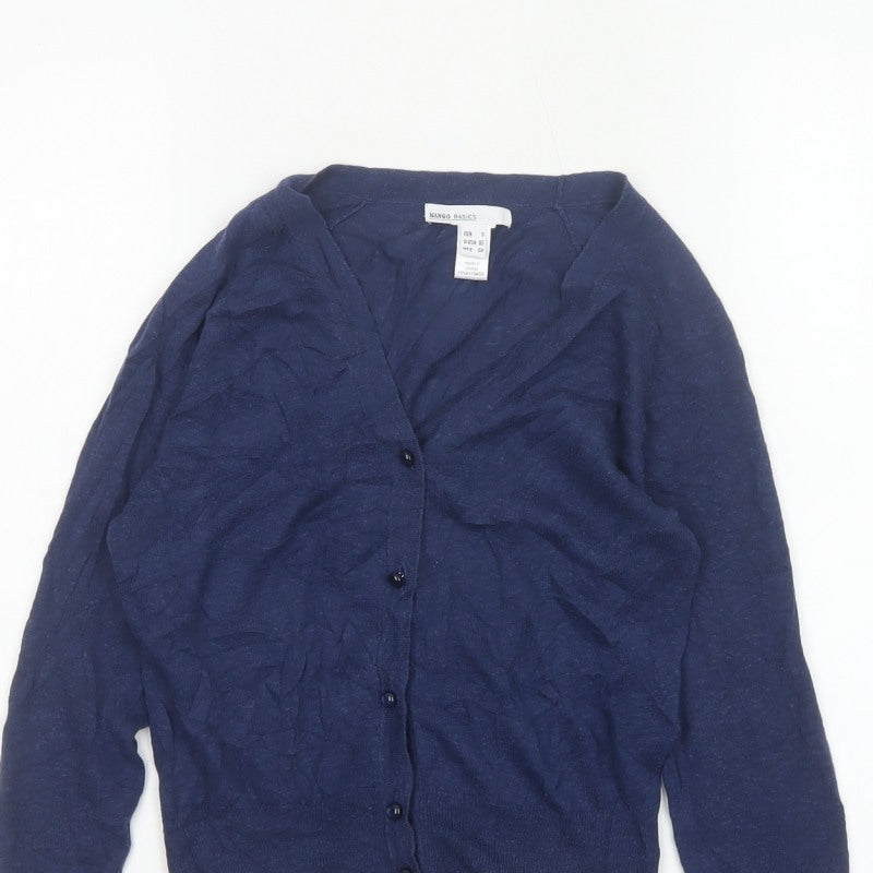 Mango Basics Women’s Blue S V-Neck Button Knit Cardigan