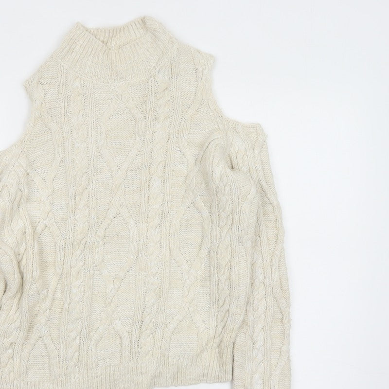 River Island Women Ivory Size 8 Cold Shoulder Cable Knit Jumper
