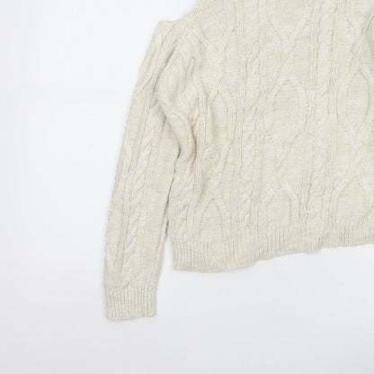River Island Women Ivory Size 8 Cold Shoulder Cable Knit Jumper