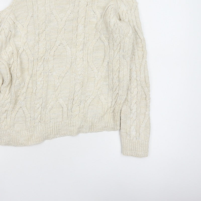 River Island Women Ivory Size 8 Cold Shoulder Cable Knit Jumper