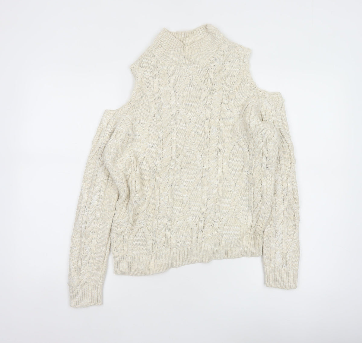River Island Women Ivory Size 8 Cold Shoulder Cable Knit Jumper