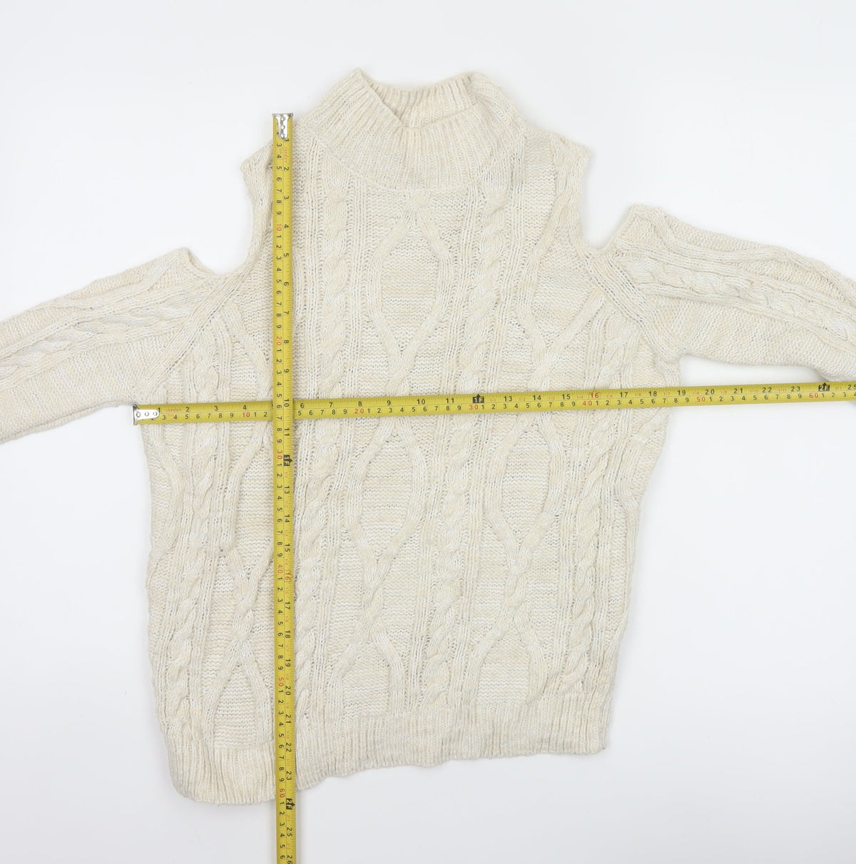 River Island Women Ivory Size 8 Cold Shoulder Cable Knit Jumper