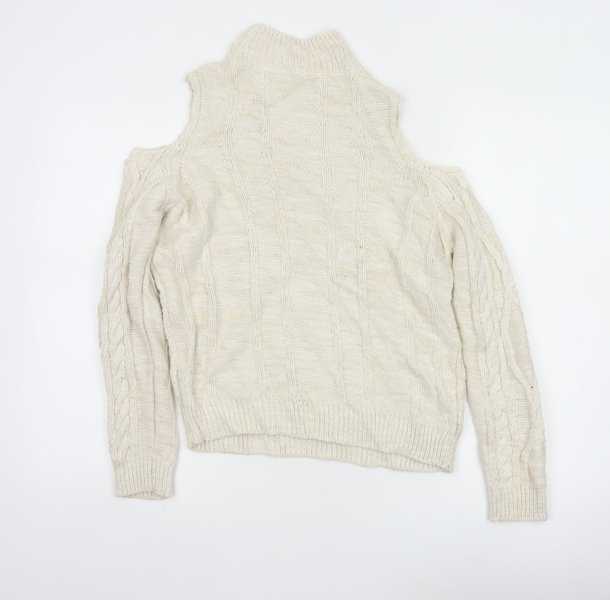 River Island Women Ivory Size 8 Cold Shoulder Cable Knit Jumper