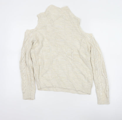 River Island Women Ivory Size 8 Cold Shoulder Cable Knit Jumper