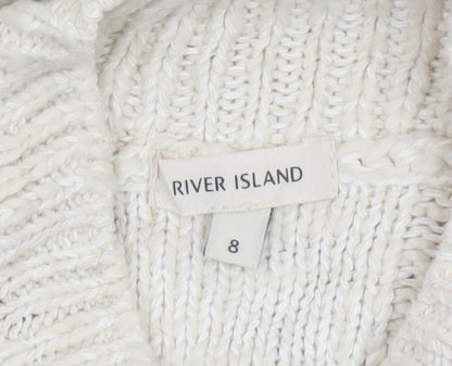 River Island Women Ivory Size 8 Cold Shoulder Cable Knit Jumper