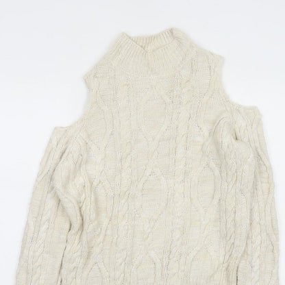 River Island Women Ivory Size 8 Cold Shoulder Cable Knit Jumper