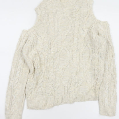 River Island Women Ivory Size 8 Cold Shoulder Cable Knit Jumper