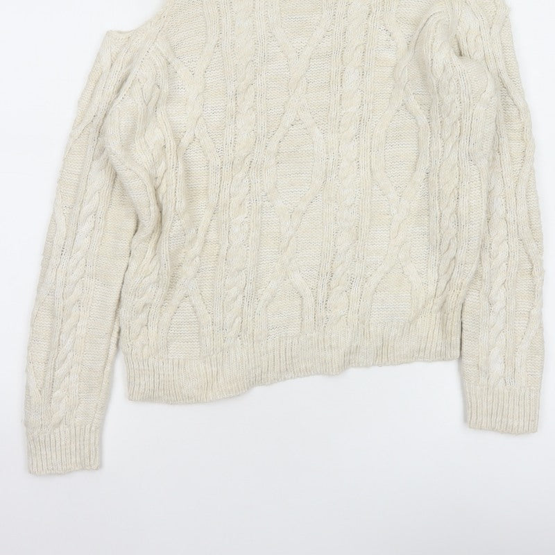 River Island Women Ivory Size 8 Cold Shoulder Cable Knit Jumper