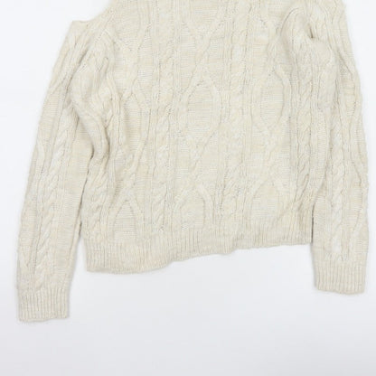 River Island Women Ivory Size 8 Cold Shoulder Cable Knit Jumper