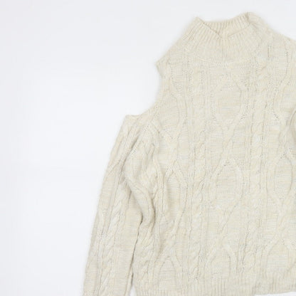 River Island Women Ivory Size 8 Cold Shoulder Cable Knit Jumper