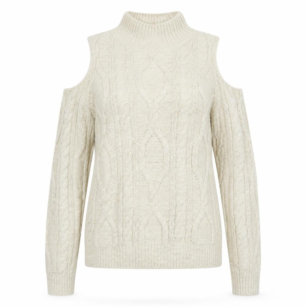 River Island Women Ivory Size 8 Cold Shoulder Cable Knit Jumper
