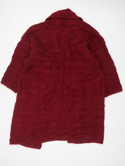 Excel Women’s Red L Chunky Knit Open Cardigan Mohair Wool