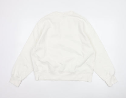 H&M Women Ivory S Floral Embroidered Cutwork Crew Neck Sweatshirt