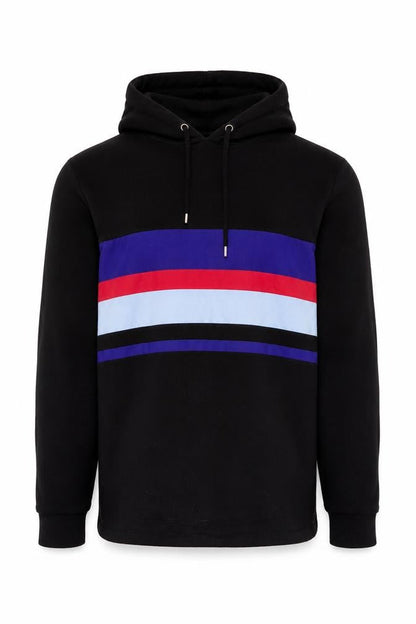 Front view of ASOS Men’s Black S Pullover Hoodie Colour Block Striped Cotton