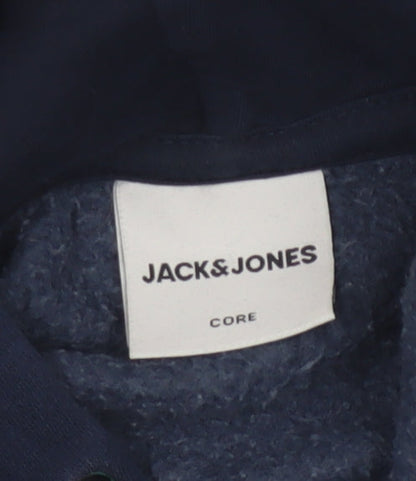 Jack & Jones Men Navy Grey L Pullover Hoodie Logo Graphic