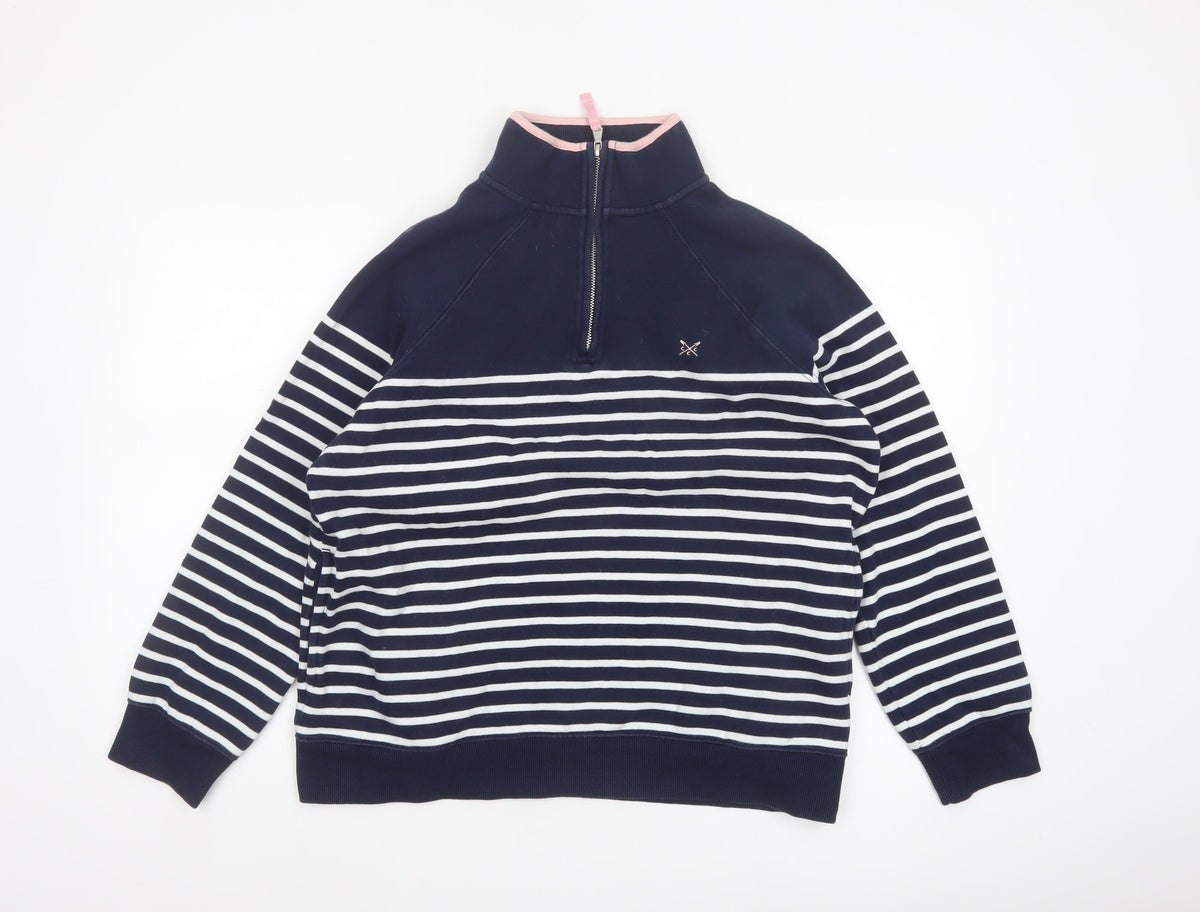 Crew Clothing Company Women’s Blue Striped 1/4 Zip Sweatshirt Size 14