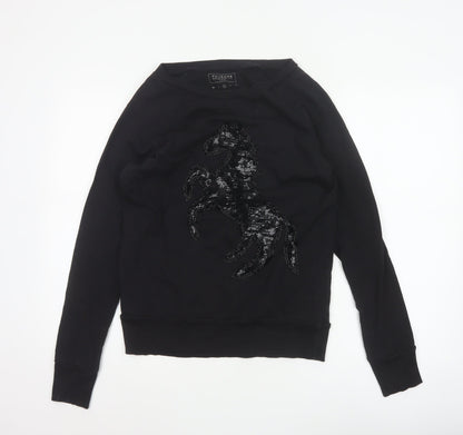 FC Jeans Women’s Black M Sequin Lizard Crew Neck Cotton Sweatshirt