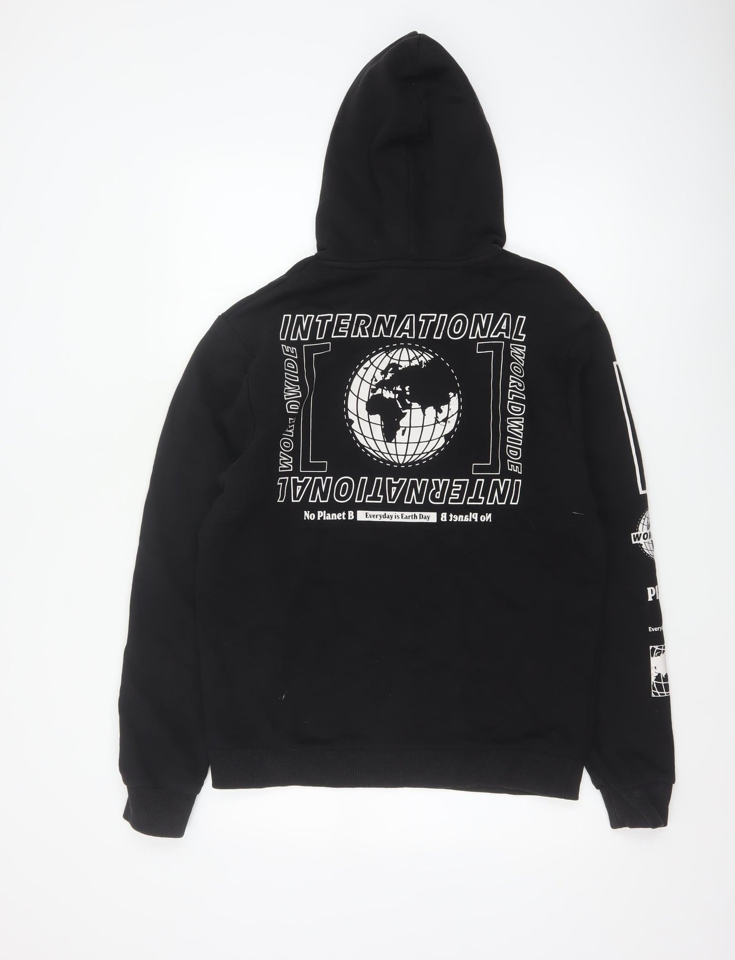 Next Men’s Black S Pullover Hoodie Worldwide Graphic Print