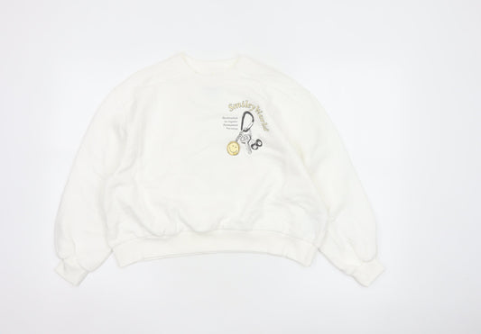 Smiley World Girls White 10-11 Years Pullover Graphic Sweatshirt