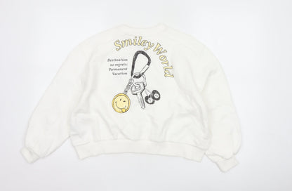 Smiley World Girls White 10-11 Years Pullover Graphic Sweatshirt