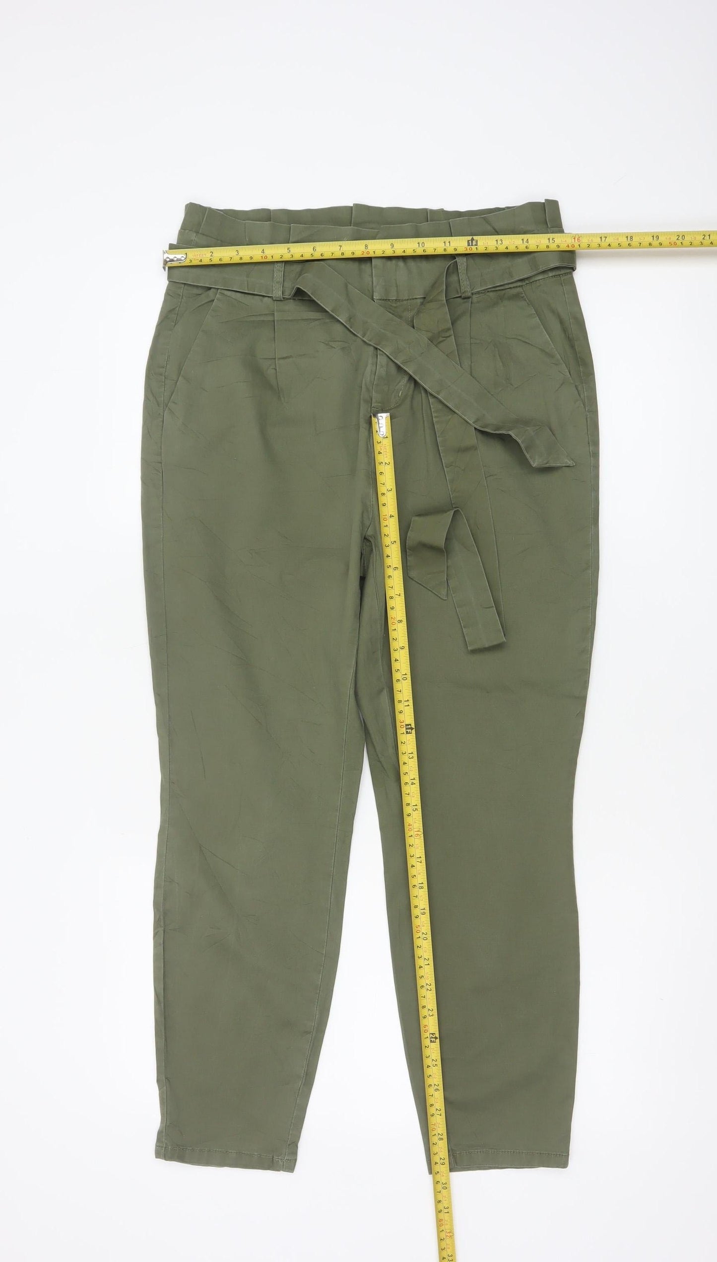 Vero Moda Women's Green M Paperbag Tapered Belted Trousers