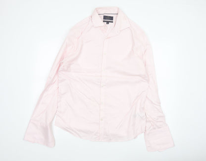 Marks and Spencer Men Pink 16.5 Slim Herringbone Cotton Formal Shirt
