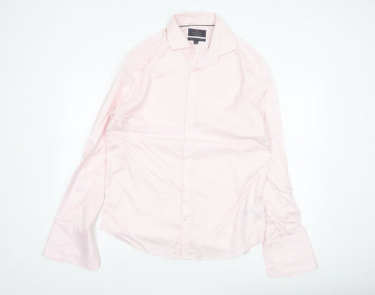 Marks and Spencer Men Pink 16.5 Slim Herringbone Cotton Formal Shirt