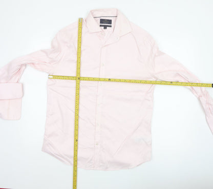 Marks and Spencer Men Pink 16.5 Slim Herringbone Cotton Formal Shirt