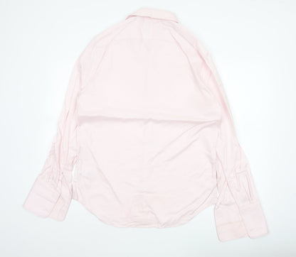Marks and Spencer Men Pink 16.5 Slim Herringbone Cotton Formal Shirt