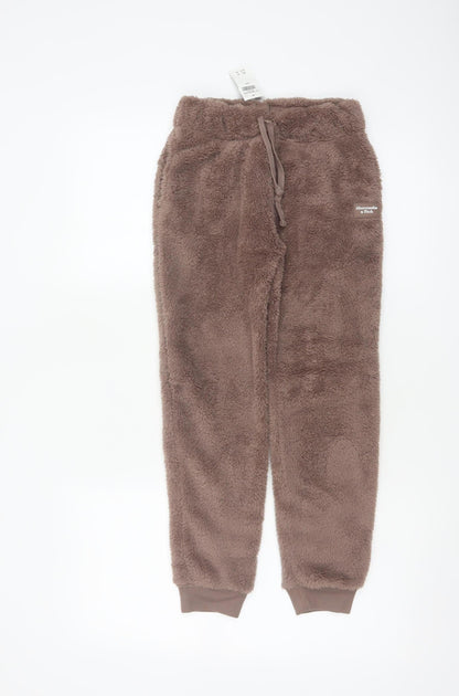 Abercrombie & Fitch Girls Brown 9-10 Years Faux Fur Fleece Jogger Trousers