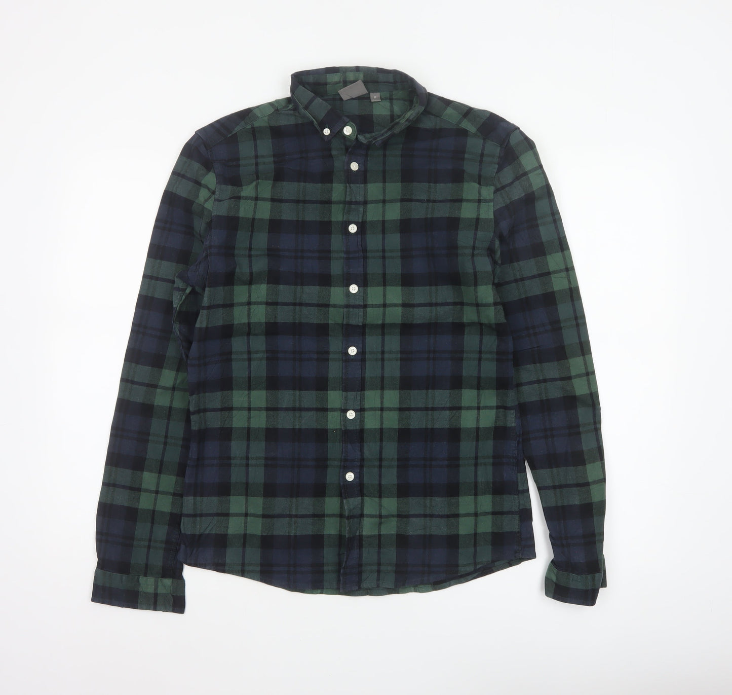 ASOS Men Green Navy Plaid Button-Down Long Sleeve Shirt M