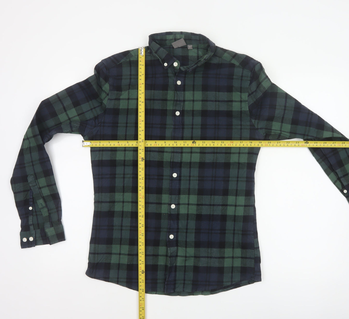 ASOS Men Green Navy Plaid Button-Down Long Sleeve Shirt M