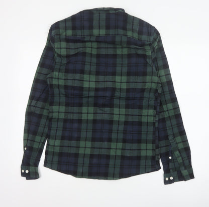ASOS Men Green Navy Plaid Button-Down Long Sleeve Shirt M