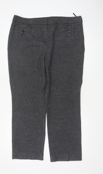 M&Co Women’s Grey Size 16 Herringbone Tailored Straight Trousers