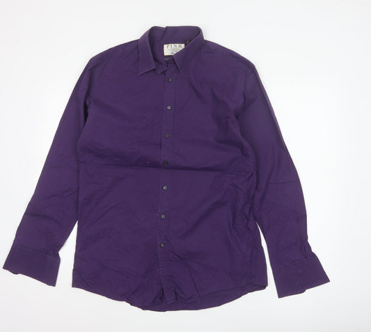 Pink Men’s Purple 15.5 Slim Fit Check Cotton Button-Up Shirt