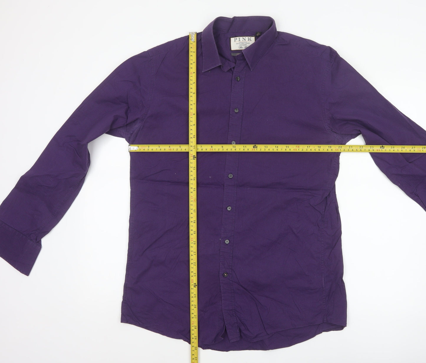 Pink Men’s Purple 15.5 Slim Fit Check Cotton Button-Up Shirt