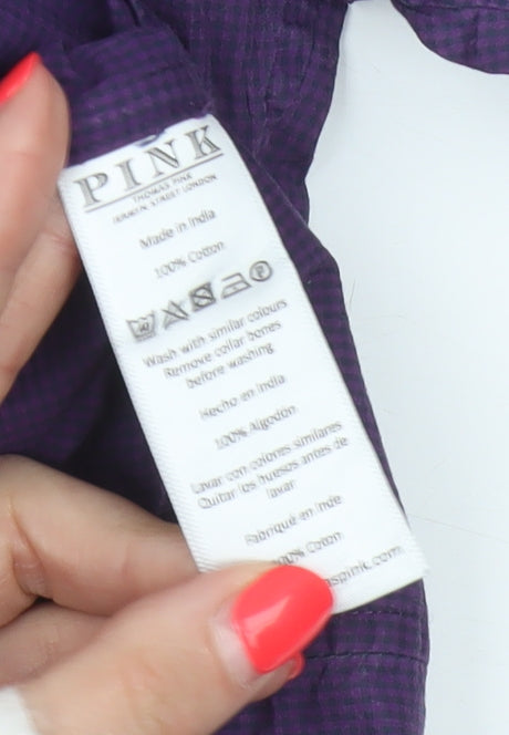 Pink Men’s Purple 15.5 Slim Fit Check Cotton Button-Up Shirt