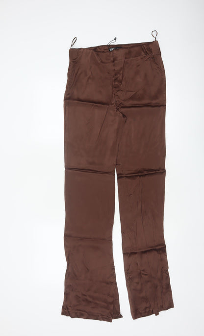 Zara Women Brown Flared Viscose Stretch Trousers UK 12