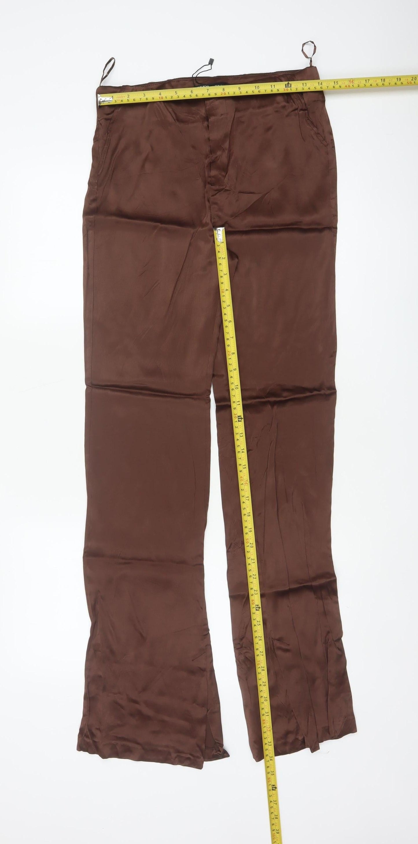 Zara Women Brown Flared Viscose Stretch Trousers UK 12
