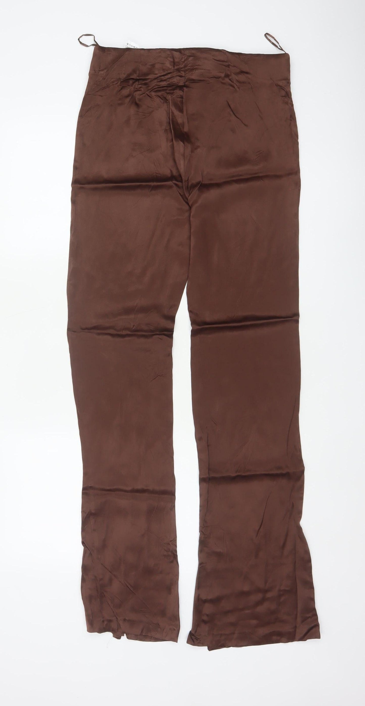 Zara Women Brown Flared Viscose Stretch Trousers UK 12