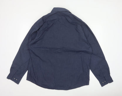 Marks & Spencer Men Blue 17in Easy Care Long Sleeve Button-Up Shirt