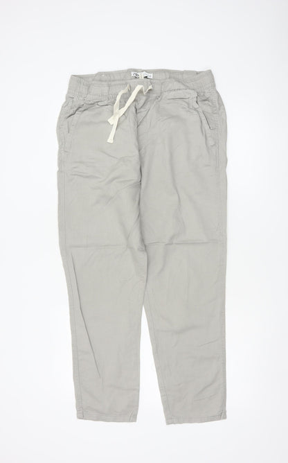 Zara Women Grey L Linen Blend Drawstring Tapered Trousers