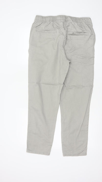 Zara Women Grey L Linen Blend Drawstring Tapered Trousers