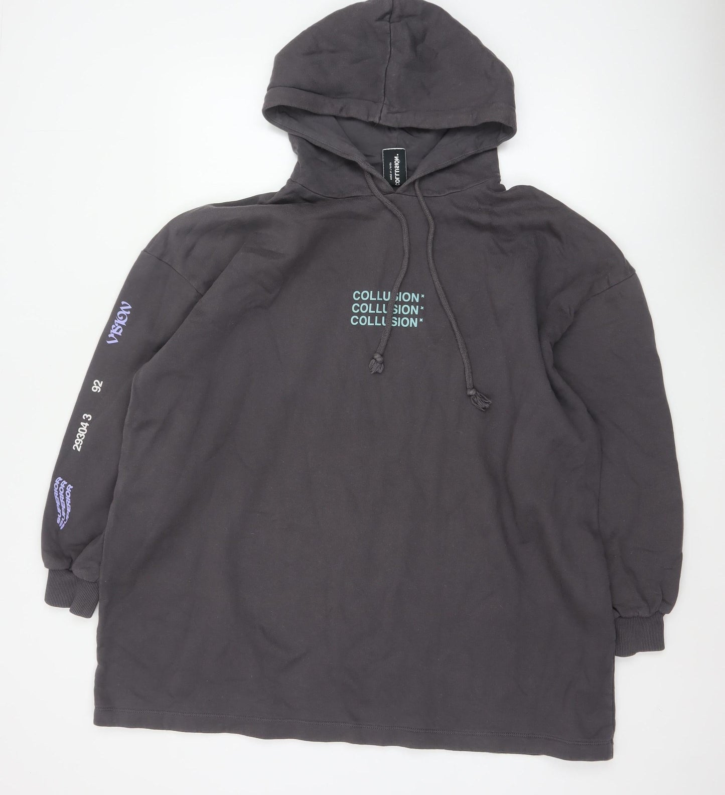 COLLUSION Women's Black UK 10 Oversized Pullover Graphic Hoodie
