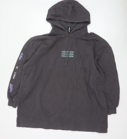 COLLUSION Women's Black UK 10 Oversized Pullover Graphic Hoodie