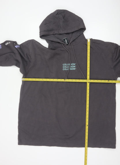 COLLUSION Women's Black UK 10 Oversized Pullover Graphic Hoodie