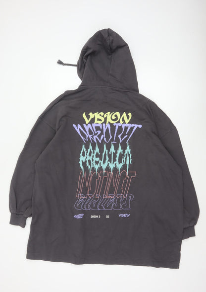 COLLUSION Women's Black UK 10 Oversized Pullover Graphic Hoodie