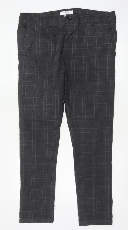 Threadbare Luxe Men’s Grey Check Slim Tapered Chino Trousers UK 38