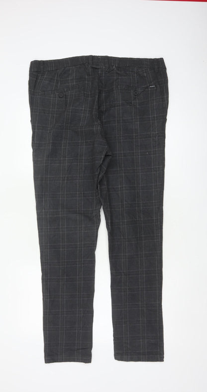 Threadbare Luxe Men’s Grey Check Slim Tapered Chino Trousers UK 38